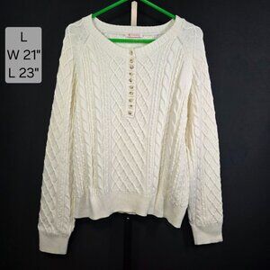 Kirundo Sweater Womens L Ivory Cable Knit Henley Fisherman Aran Cottagecore